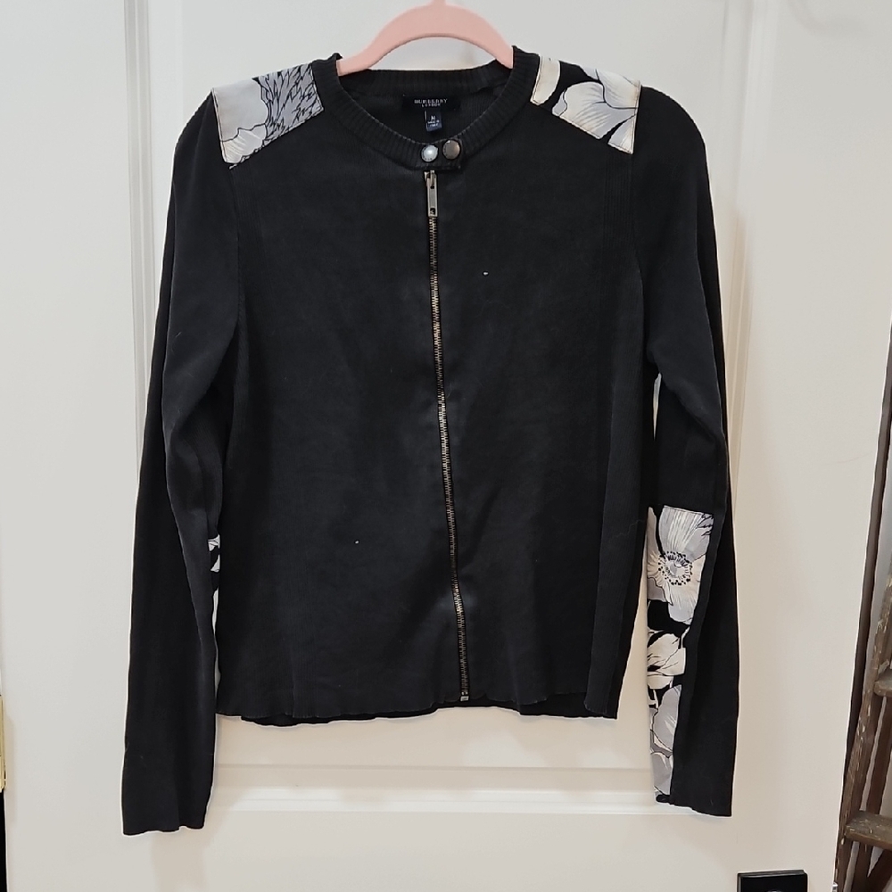 Burberry Black Jacket with White Floral Accents